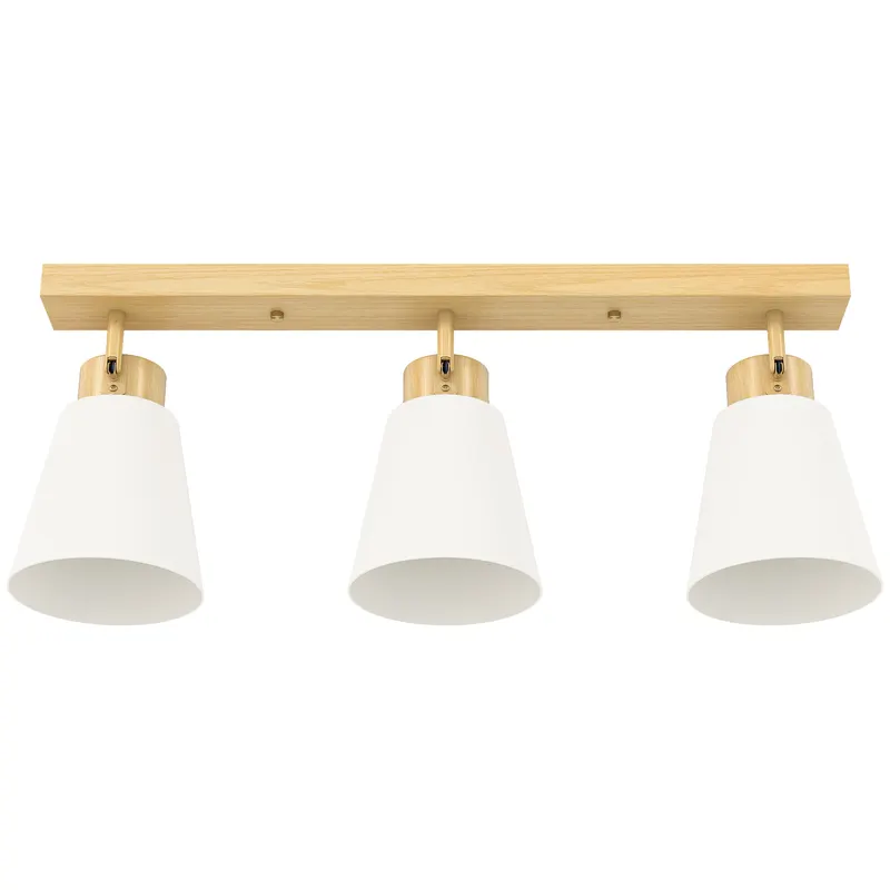 HOMCOM Candelabru de tavan cu 3 puncte de lumină reglabile la 90° și socluri E27, culoare lemn | Romania