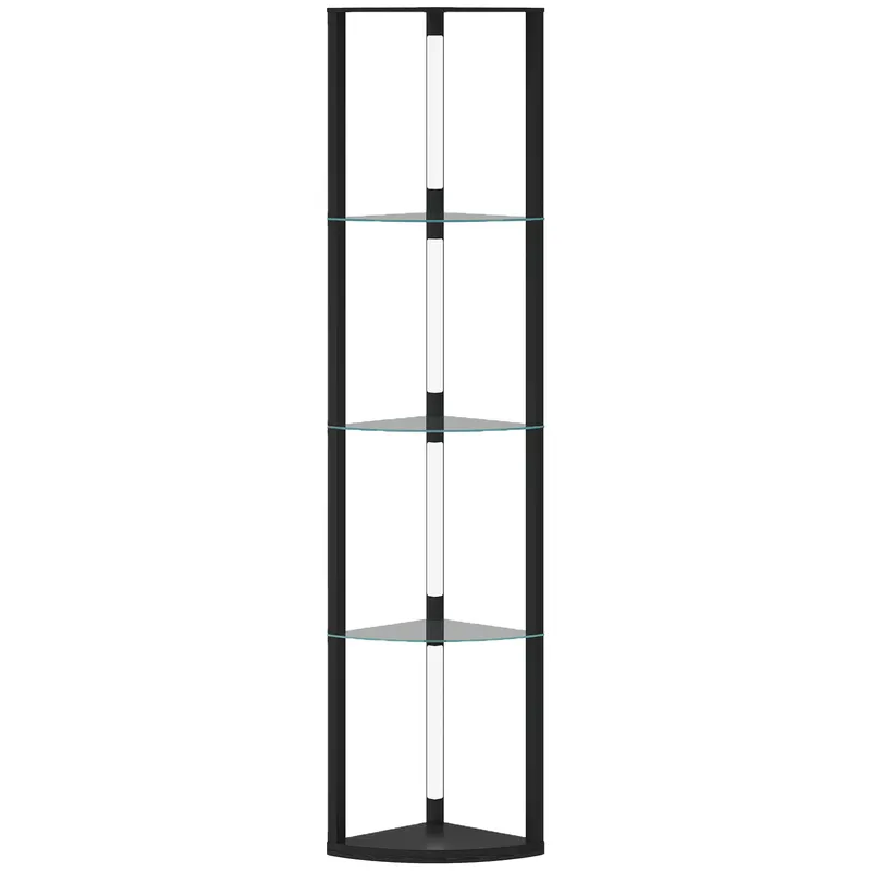 HOMCOM Lampă de podea cu 5 rafturi și lumină LED, 3 niveluri de luminozitate și întrerupător cu pedale, Negru | Romania