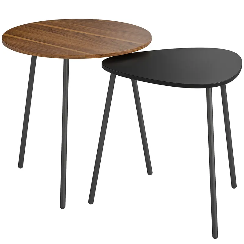 HOMCOM Set 2 Măsuțe de Cafe Suprapunibile cu Cadru din Metal Nuc și Negru | Romania