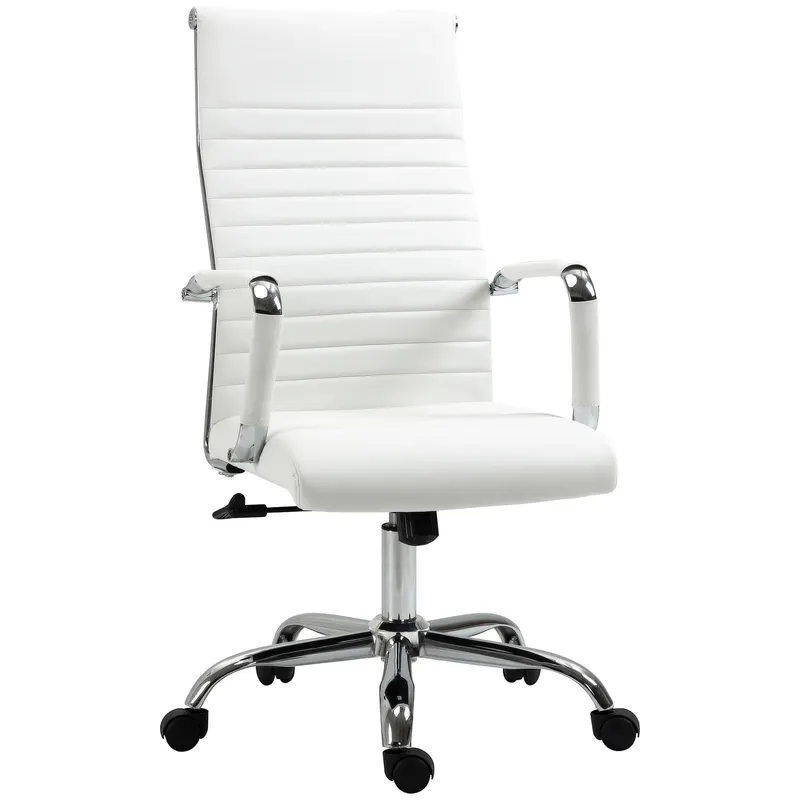 Vinsetto Scaun de birou ergonomic din piele ecologică, cu rotire și balans, 54x62x104-114 cm, alb | Romania