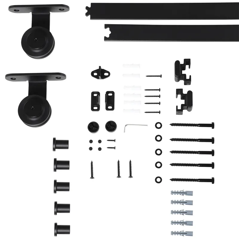 HOMCOM Set feronerie ușă culisantă, oțel carbon, suport 100 kg, pentru uși lemn 3.5-4.5 cm | Romania