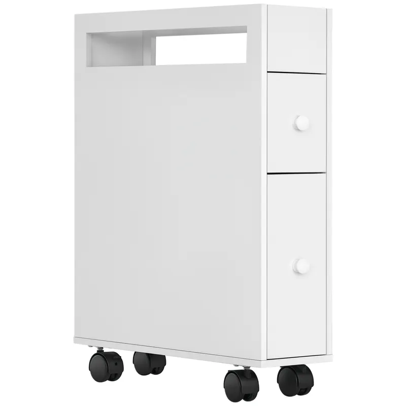 HOMCOM Carucior Cu Rotile pentru Spatiu Ingust Dulap de Baie, Design Compact, doua Sertare, patru Roti, alb, 16 x 49,5 x 66 cm | Romania