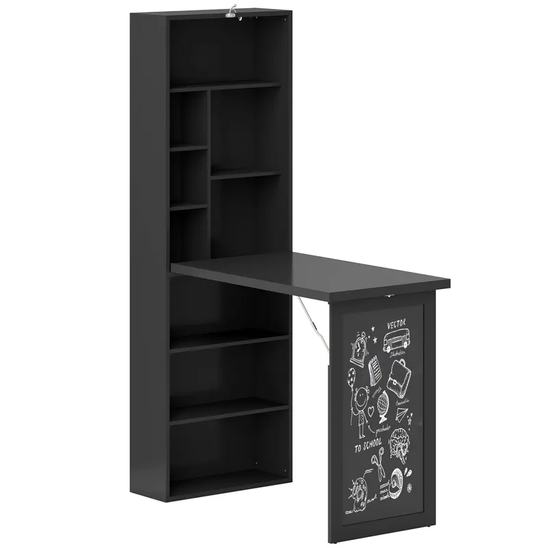 HOMCOM Birou Modern Pliabil cu Bibliotecă și Tablă, din Lemn și Metal, 98x51x153 cm, Negru | Romania