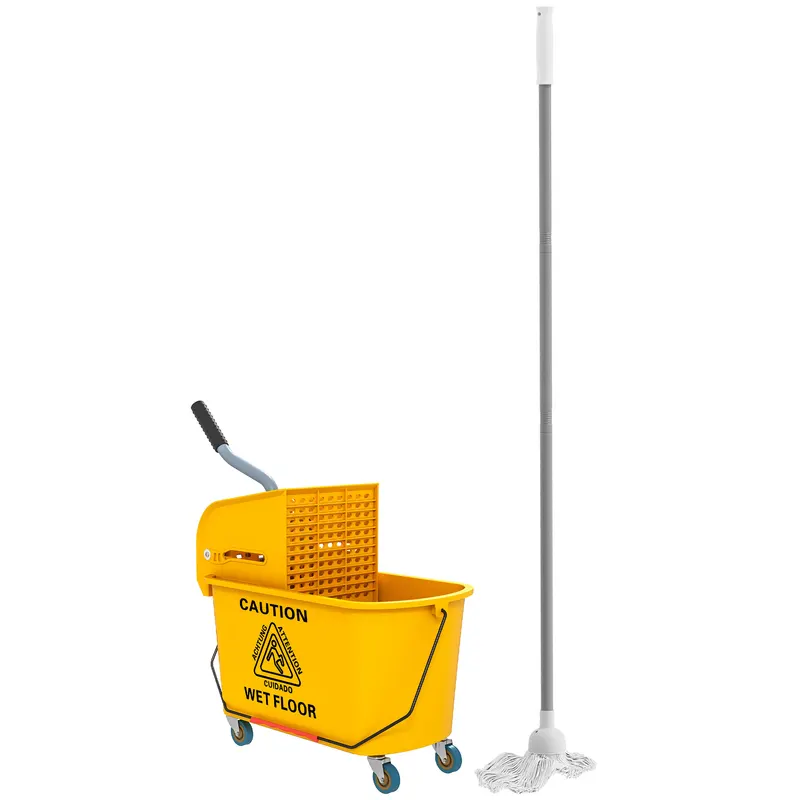 HOMCOM Găleată de spălat pardoseli 20L cu mop, storcător, roți și mâner Galben | Romania