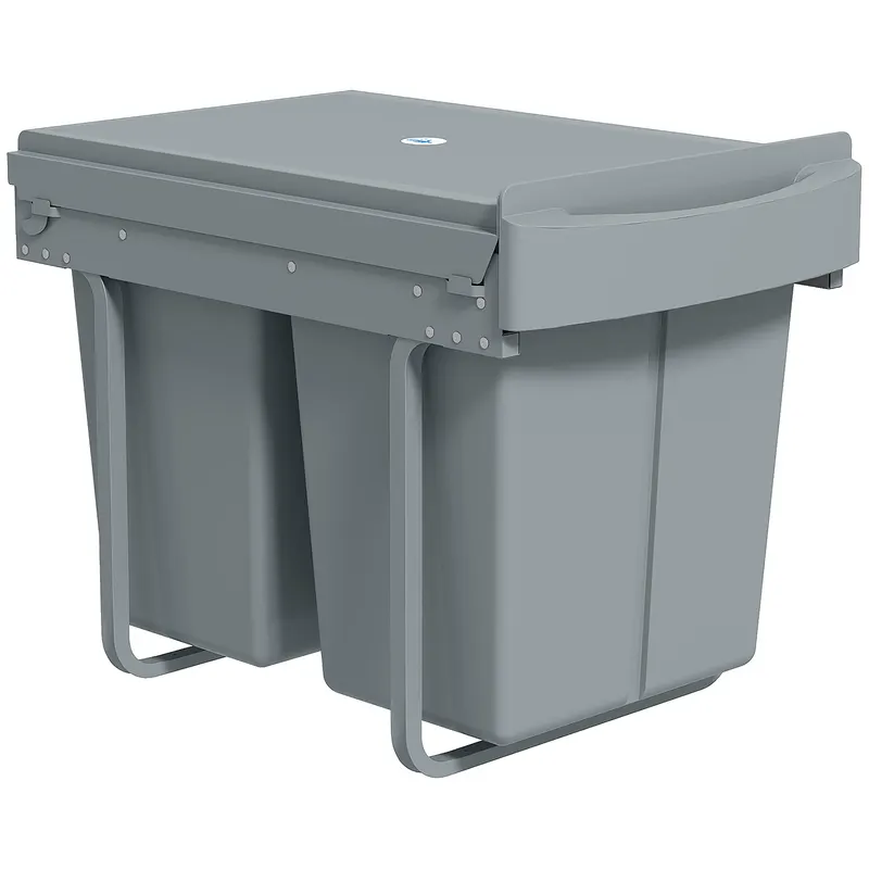 HOMCOM Coș de gunoi retractabil sub chiuvetă, 2 găleți de 20L, Gri | Romania