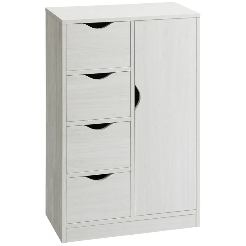 HOMCOM Mobilier Dulap Baie cu 4 Sertare si 2 Niveluri, Modern si Practic pentru Baie, Alb | Romania