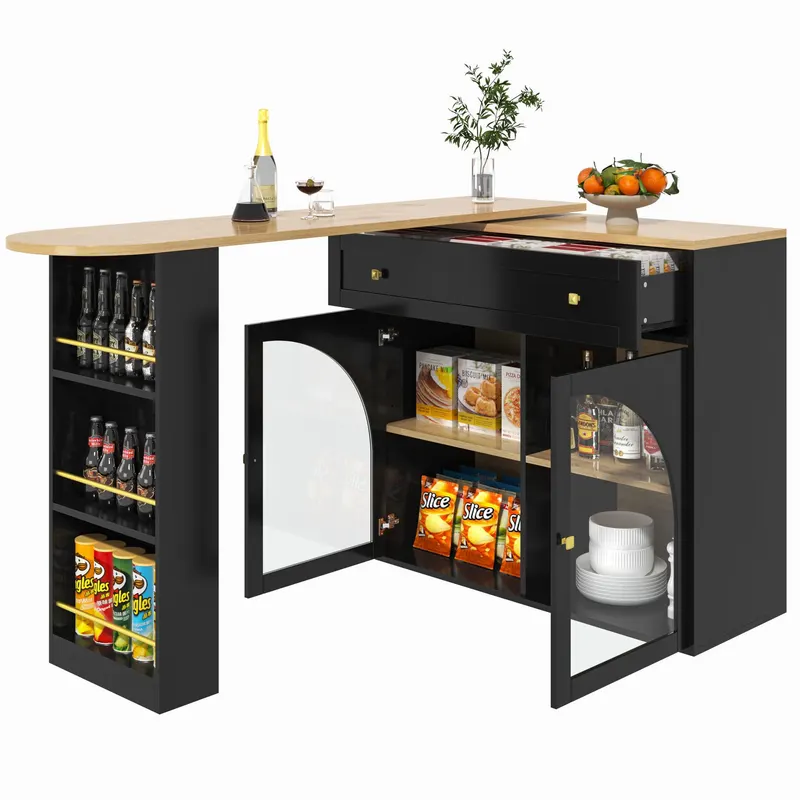 Masă de bar extensibilă cu spațiu de depozitare, Negru | Romania