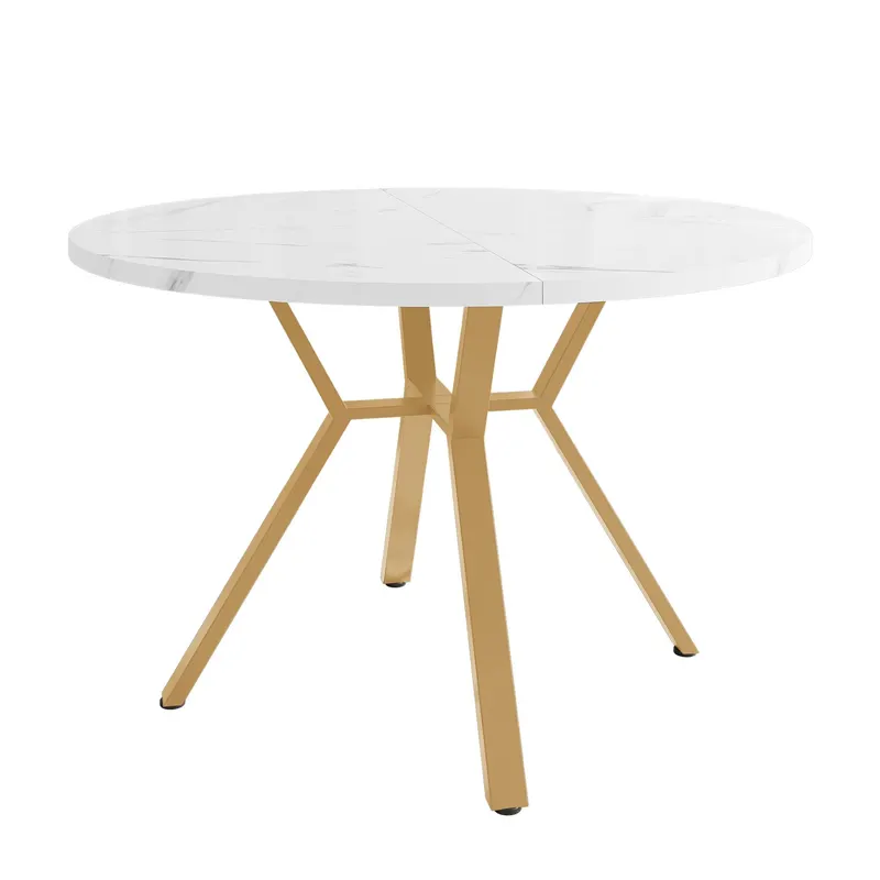 Masă de dining rotundă modernă pentru 4 persoane, Alb+Auriu | Romania
