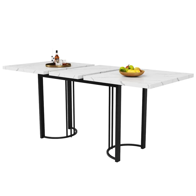 Masă extensibilă de dining cu cadru metalic, Alb+Negru | Romania
