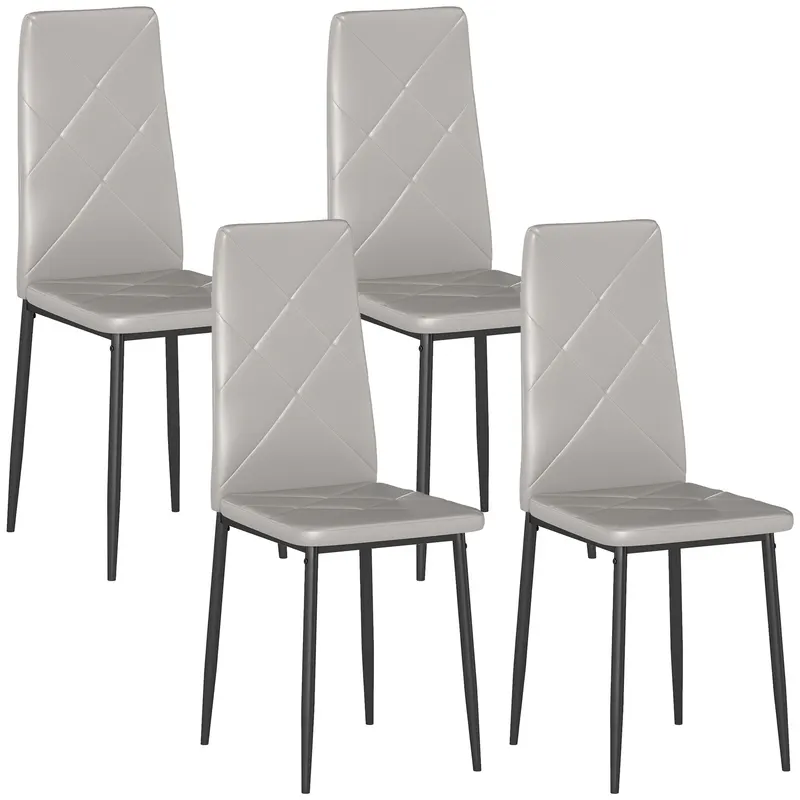 HOMCOM Set de 4 Scaune de Dining cu Spătar Înalt din Imitație de Piele și Oțel, 41x50x97cm, Gri | Romania
