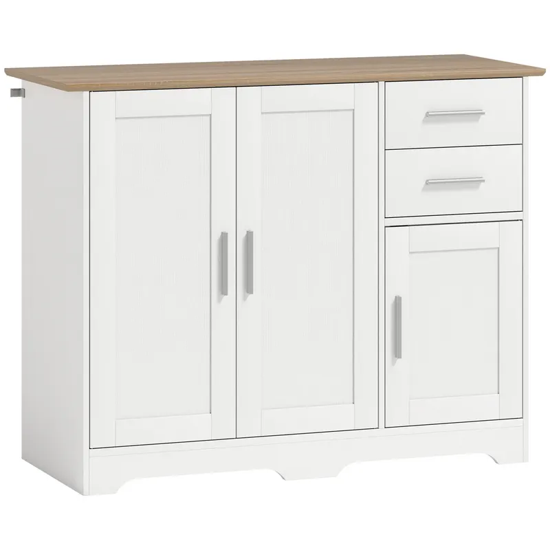 HOMCOM Comodă Modernă din Lemn cu 2 Sertare și 2 Dulapuri, 100x40x78 cm, Alb și Culoare Lemn | Romania