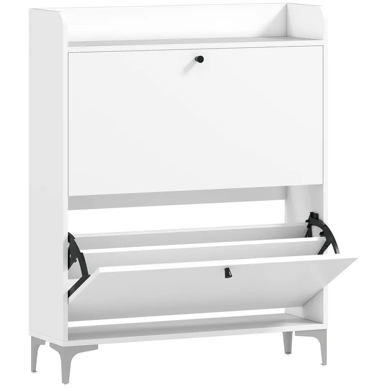 HOMCOM Dulap pentru încălțăminte Slim cu 2 sertare basculante și rafturi ajustabile, din lemn și metal, 80x24x101cm, alb | Romania