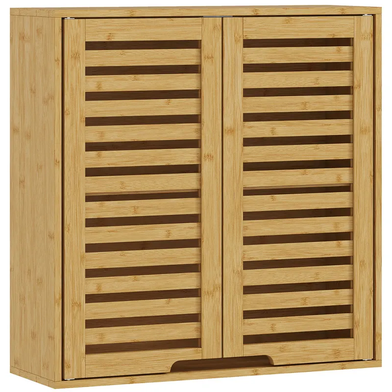 HOMCOM Dulap de Baie cu Raft Intern Reglabil și Uși Tip Lamă, din Bambus, 60x20x60 cm, Culoare Lemn | Romania