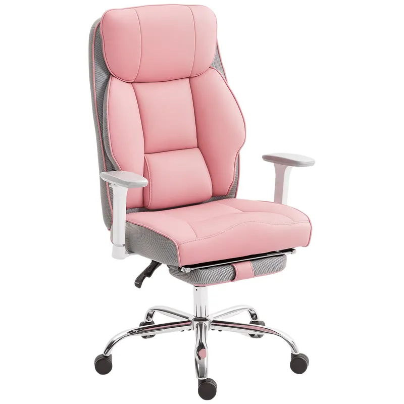 HOMCOM Scaun de birou ergonomic cu brațe reglabile, suport pentru picioare și tetieră, roz | Romania