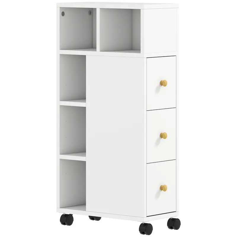 HOMCOM Unitate de Stocare pentru Baie Slim cu Roți - Alb | Romania