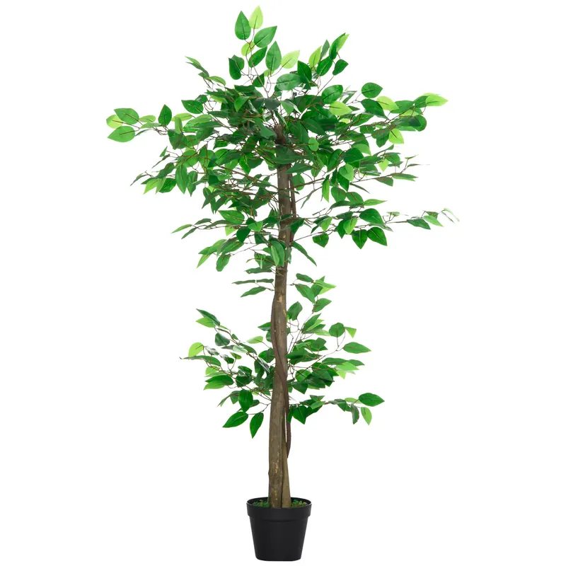 Outsunny Plantă Artificială Arbore de Ceai cu 546 de Frunze Realistice și Ghiveci de Ciment 120 cm Verde | Romania