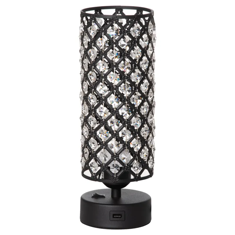 HOMCOM Lampa de Masa Eleganta cu Abajur din Cristal si 2 Porturi USB, Lumina Reglabila Touch, Design Modern, Ф10,8x30 cm, Negru | Romania
