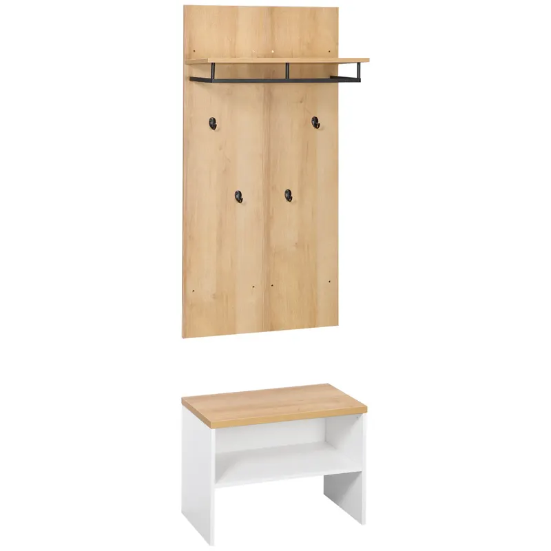 HOMCOM Entryway Organizer with Shoe Bench, Shoe Rack, Hall Tree with 4 Hooks, Coat Rack for Hallway, White and Natural | Romania
