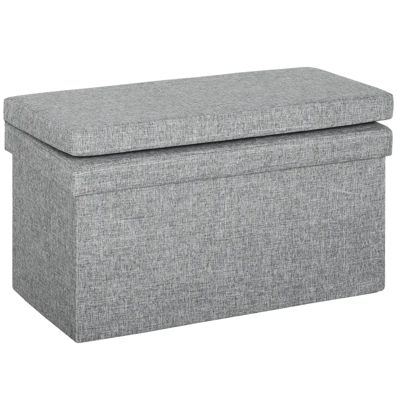 HOMCOM Bancă Pliabilă cu Spătar și Compartiment de 77L, Acoperire din Țesătură, 76x50x73 cm, Gri | Romania