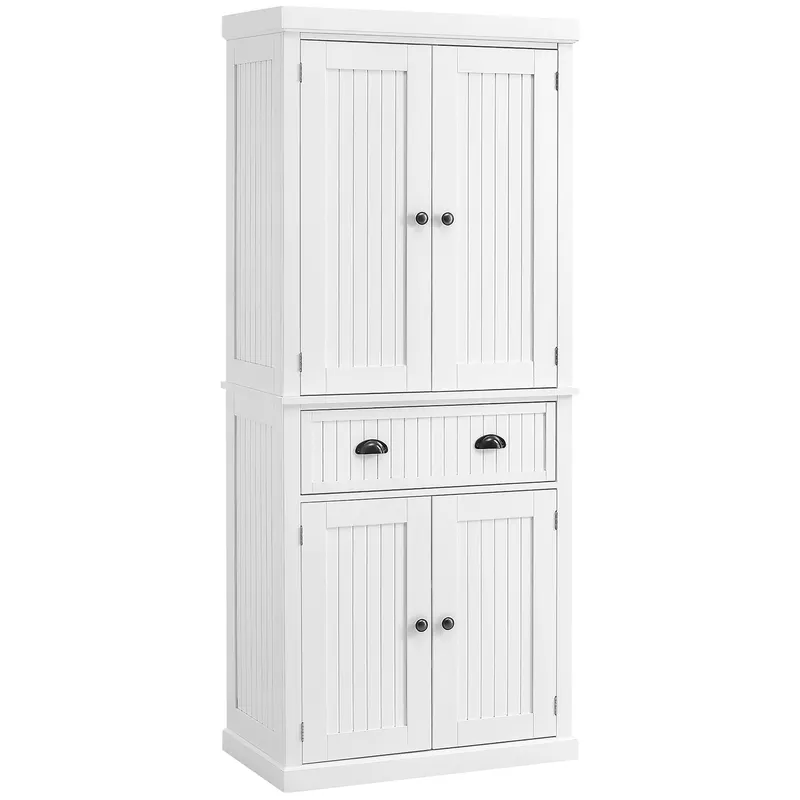 HOMCOM Dulap de bucătărie bufet multi-depozitare rafturi reglabile 4 uși sertar mare 76,2 x 40,2 x 183 cm alb | Romania
