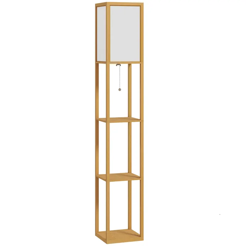 HOMCOM Lampă de Podea cu Rafturi de Depozitare Soclu E27 pentru Living Dormitor Birou Natural | Romania