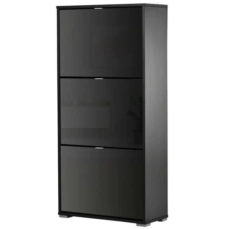 HOMCOM Dulap pentru Pantofi Cu 3 Uși Rabatabile 3 Compartimente din Lemn dim. 60L x 26l x 124Î cm Negru lucios | Romania