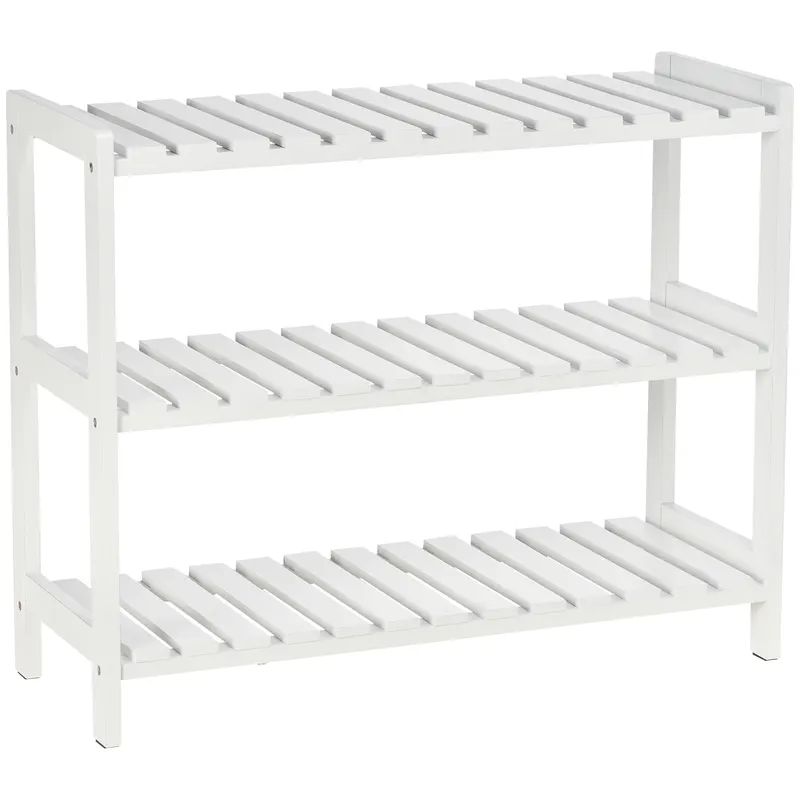 HOMCOM Etajeră pentru încălțăminte, suport pentru pantofi 3 niveluri, rafturi cu lamele, din lemn de pin, 70 x 26 x 57,5 cm, alb | Romania