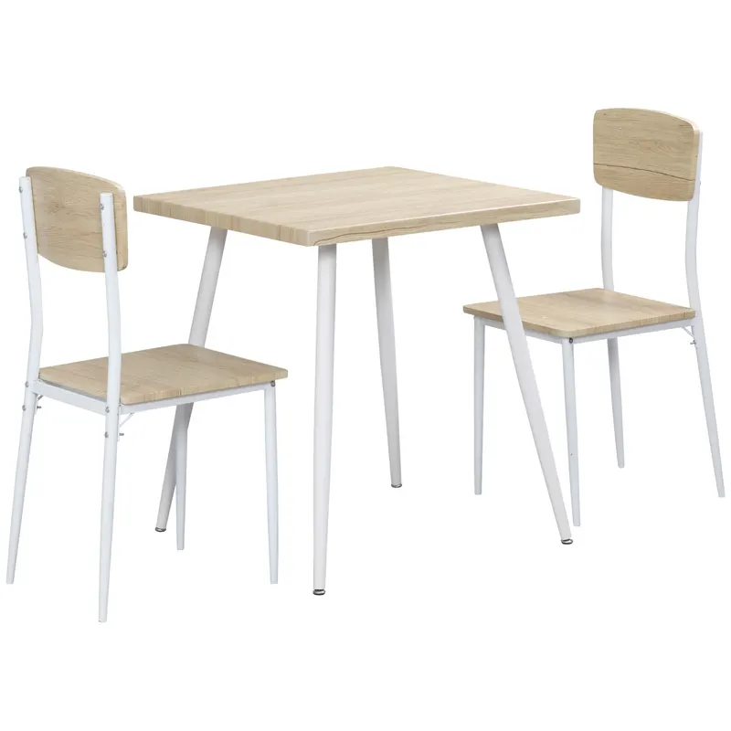 HOMCOM Set Masă cu 2 Scaune pentru Dining, din Lemn și Metal, Albă | Romania
