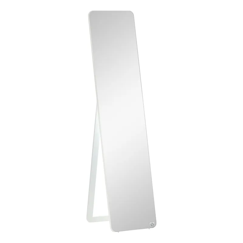 HOMCOM Oglindă pe Picior și de Perete dreptunghiulară dim. 37L x 43l x 156H cm Aspect Lemn Alb | Romania