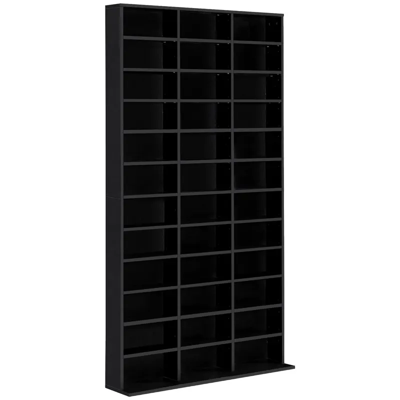 HOMCOM Raft pentru CD și DVD, etajeră de depozitare, capacitate max. 1116 CD/528 DVD, 36 compartimente și polițe reglabile, pentru birou, living, dormitor, 102 x 23,5 x 195 cm, negru | Romania
