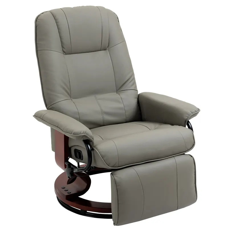 HOMCOM Fotoliu relax Fotoliu TV Fotoliu recliner Piele ecologică Scaun rotativ 360° Înclinat 145° Gri 78 x 87 x 100 cm | Romania