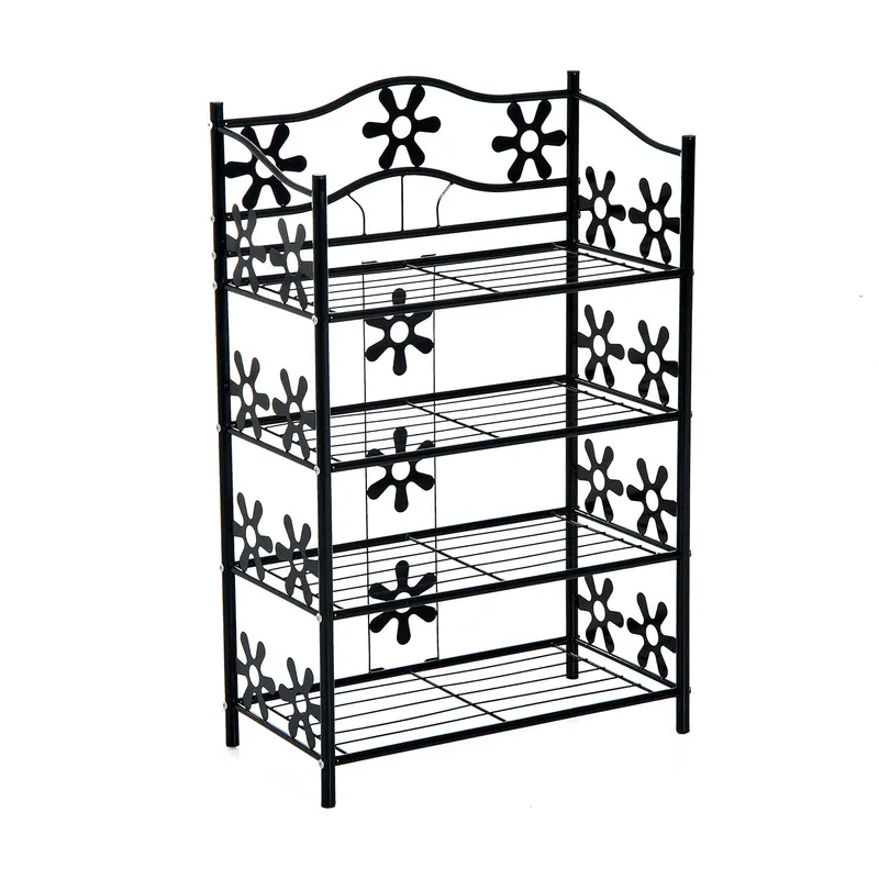 HOMCOM Raft pentru pantofi, raft pentru plante, suport flori, etajeră, suport, 4 niveluri, metal, 59,5 x 30 x 92 cm, Negru | Romania