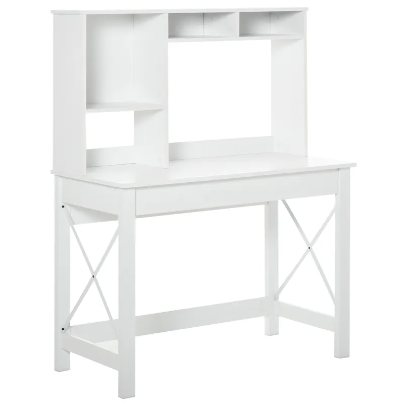 HOMCOM Birou cu depozitare birou bibliotecă birou din lemn modern cu rafturi și blat mare pentru spații mici birou acasă dormitor, 105 x 50 x 137,5 cm, alb | Romania