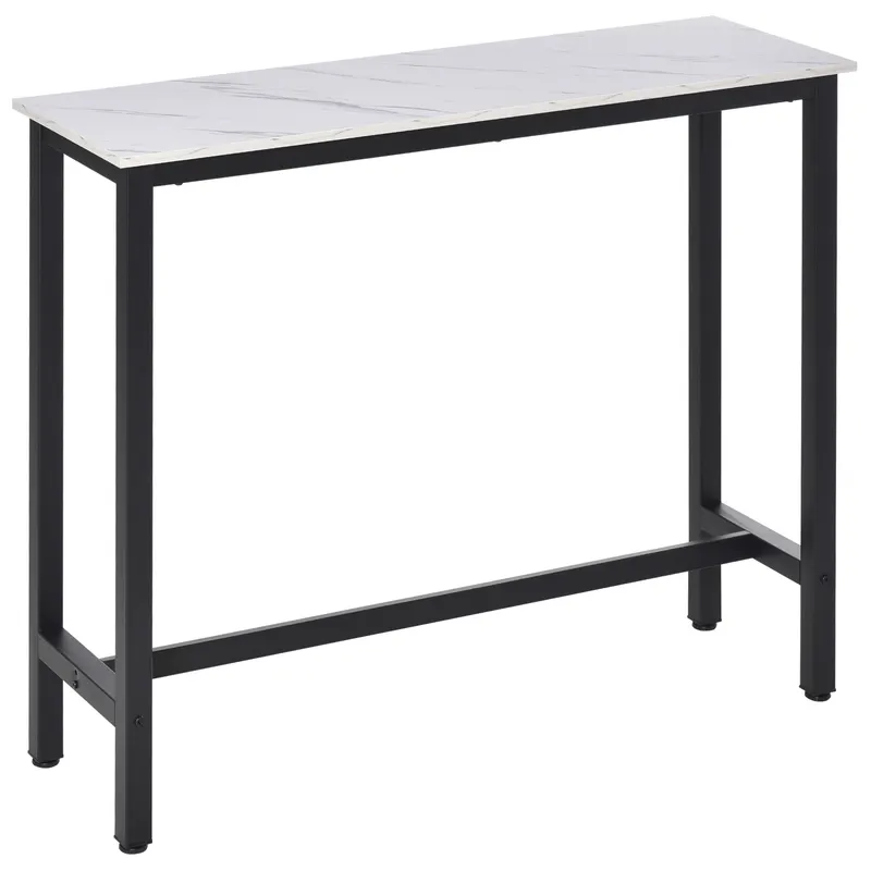 HOMCOM Masă de Bar Masă Înaltă de Bucătărie Mange-debout - dim. 120L x 40l x 100A cm - cadru picior din Oțel Negru, Blat Aspect marmură Alb | Romania