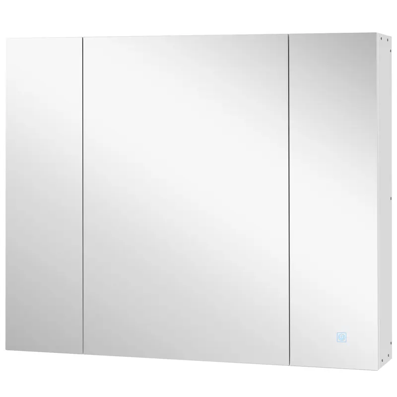 kleankin Dulap pentru baie cu oglindă Lumini LED Rafturi reglabile și USB Stil modern 90x15x75 cm Alb | Romania