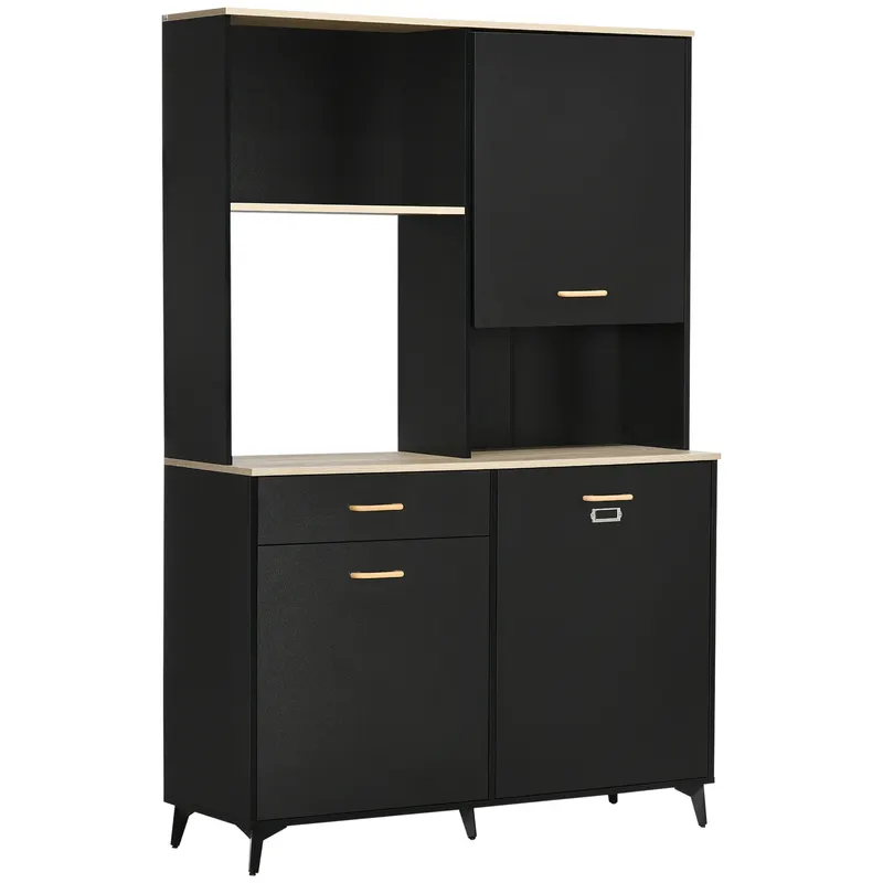HOMCOM Cămară de Bucătărie cu Sertar Dulapuri și Rafturi Mobilier Auxiliar pentru Cuptor cu Microunde Stil Modern 119x41x180cm Negru | Romania