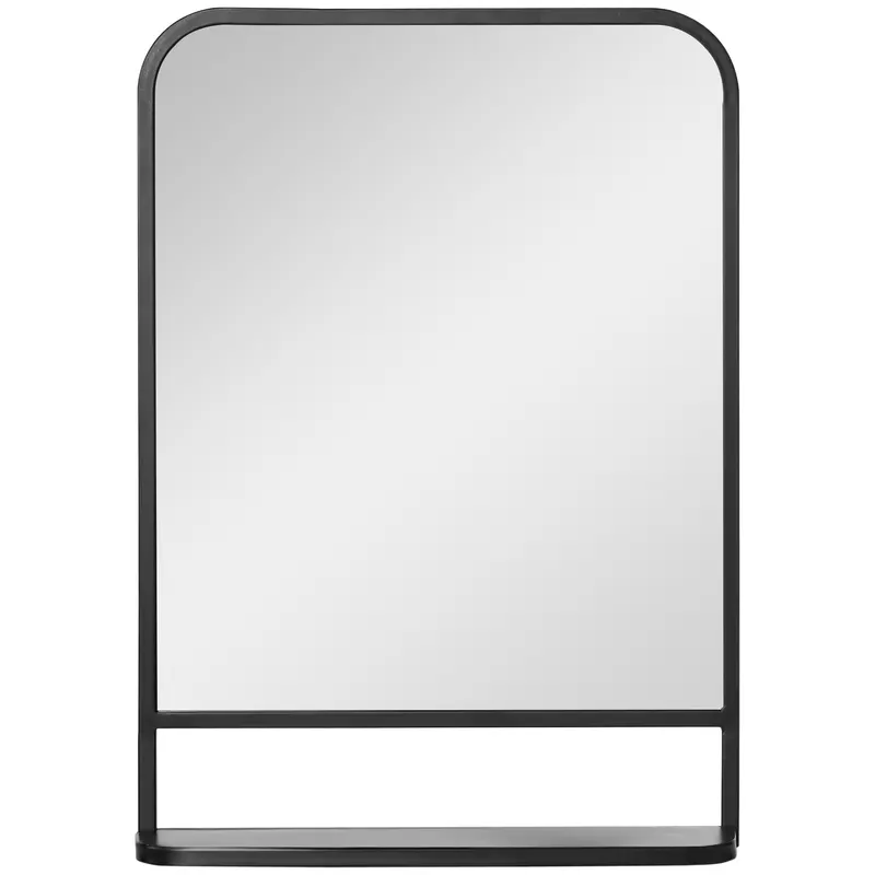 HOMCOM Oglinda de perete patrata moderna cu raft de depozitare, oglinzi 70 x 50 cm pentru sufragerie, dormitor, negru | Romania