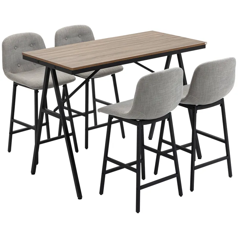 HOMCOM Set de Masa de Bar cu Scaune in Design Industrial, Topping Subtire, 120 cm x 60 cm x 91 cm, Gri deschis | Romania