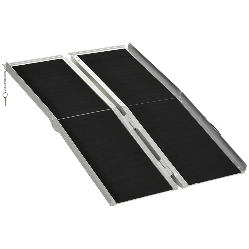 HOMCOM Rampă pliabilă pentru scaun cu rotile, din aluminiu, cu acoperire antiderapantă și margini, 122x73.5 cm, Negru | Romania