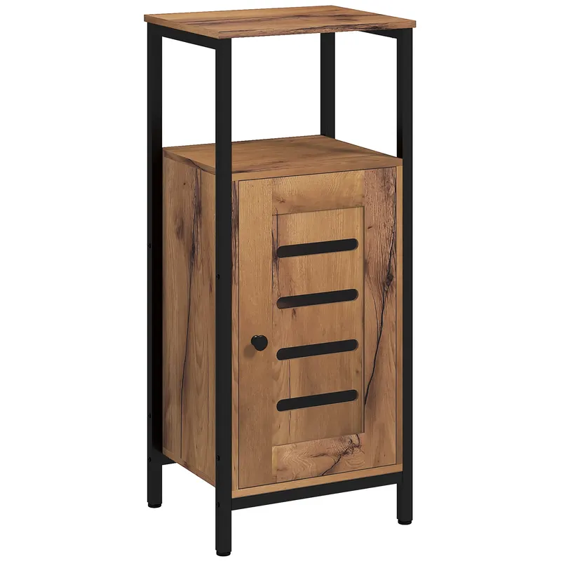 kleankin Dulap inferior pentru baie cu ușă cu lamele structură din oțel nișă deschisă 37 x 30 x 85 cm maro rustic | Romania