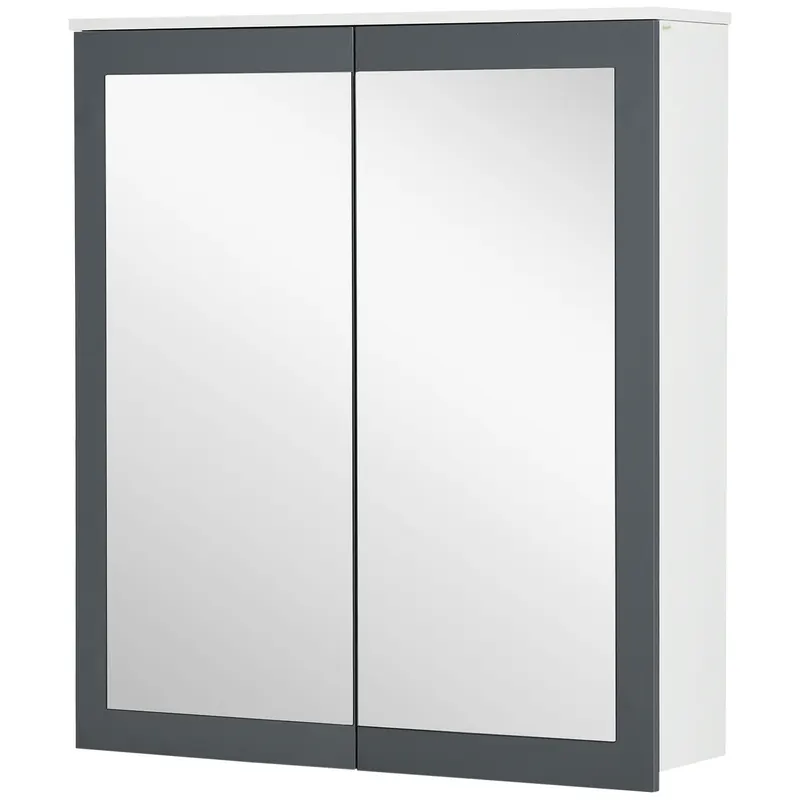 kleankin Dulap de baie cu oglindă Dulap de baie pentru agăţat cu 2 uşi din sticlă şi rafturi reglabile 69x17x75,5cm Alb | Romania