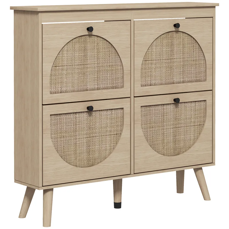 HOMCOM Pantofar 4 clapete 20 perechi raft reglabil stil boem picioare lemn masiv 105 x 24 x 97,5 cm natural | Romania