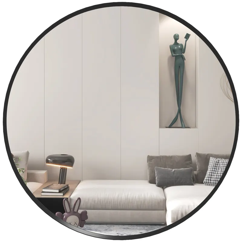 HOMCOM Oglindă de perete, design modern, Φ61 cm, Negru | Romania