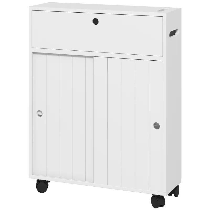 kleankin Corp de depozitare toaletă/baie cu locaș pentru hârtie igienică pe roți - 52 x 17 x 67 cm alb | Romania