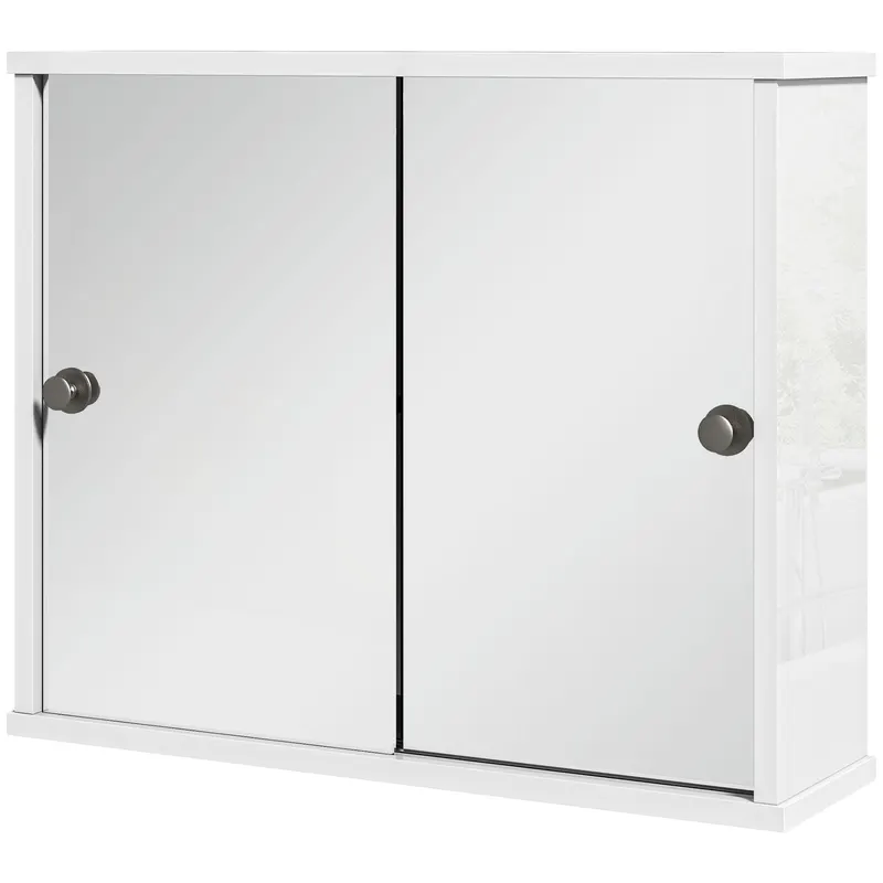kleankin Dulap cu Oglindă de Perete cu Poliță Reglabilă și Ușă Glisantă Dublă pentru Lavoar 55x15x45 cm Alb Lucios | Romania