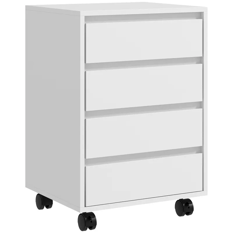 HOMCOM Comodă de Birou cu 4 Sertare și Roți pentru Studiu 46x40x65 cm Alb | Romania
