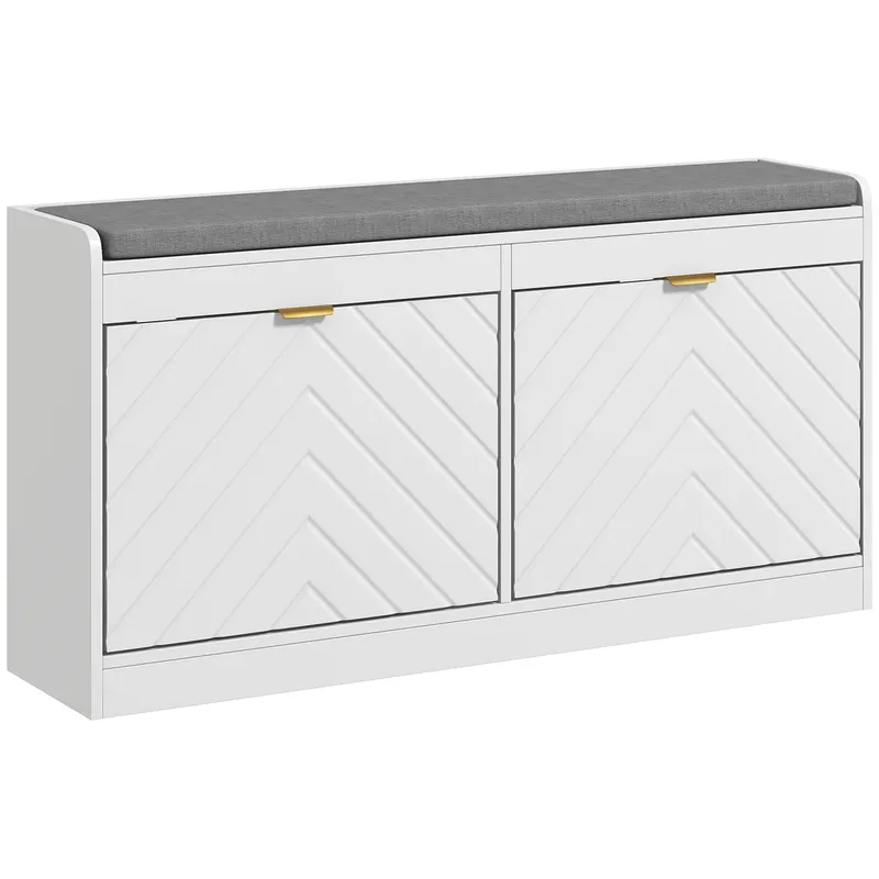 HOMCOM Banc pentru pantofi, banc de depozitare, șezut căptușit, sertar rabatabil, ușă cu model 106 x 24 x 52,5 cm, alb | Romania