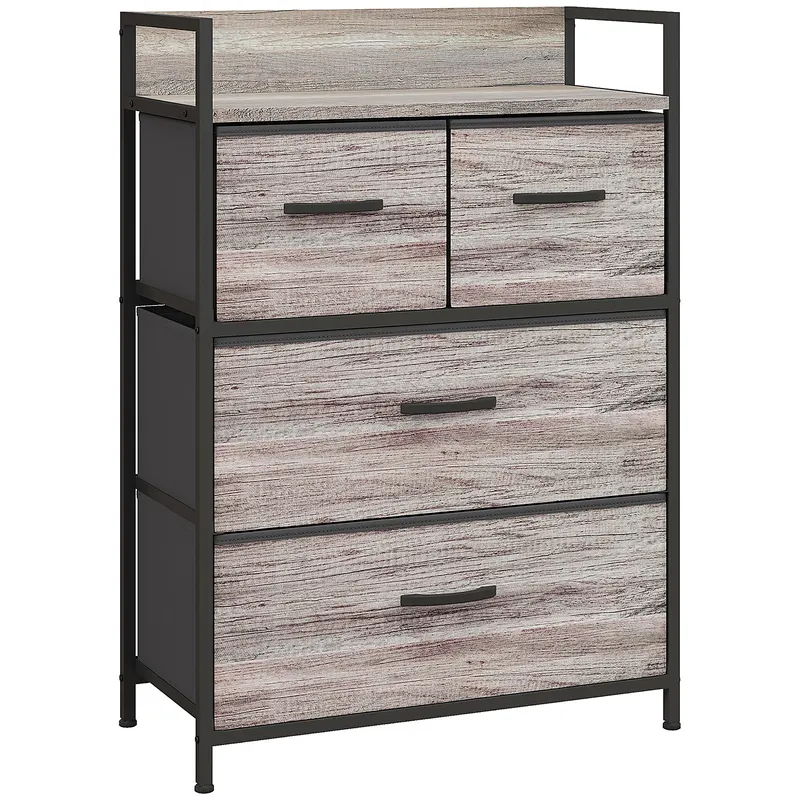 HOMCOM Mobilier de depozitare stil industrial comodă 4 sertare din material textil pliabile și detașabile și 1 raft 60 x 29 x 85 cm gri | Romania