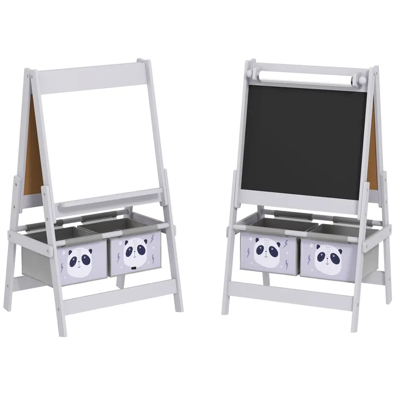 AIYAPLAY Tablă pentru Copii 3-În-1 cu 2 Rafturi și Șevalet din Lemn pentru Copii de 3-8 Ani, 54x46,5x93 cm, Roz | Romania