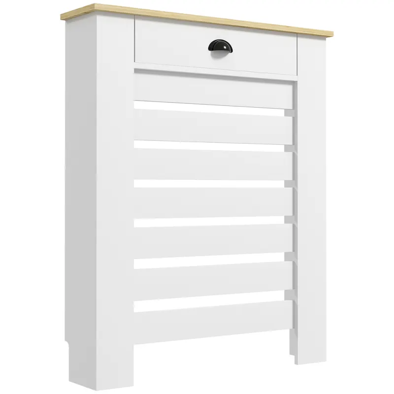 HOMCOM Capac pentru calorifer mască pentru calorifer grilă cu lame orizontale cu 2 sertare din lemn 78l x 19P x 95,5H cm alb | Romania